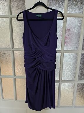 Lauren Ralph Lauren Deep Purple Draped Midi Sheath Dress